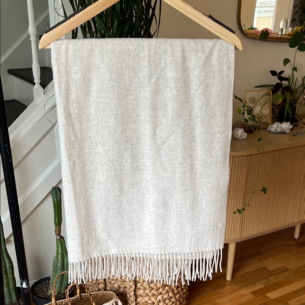 Wilfred Neutral Oatmeal Cream Fringe Blanket Scarf Shawl Wrap